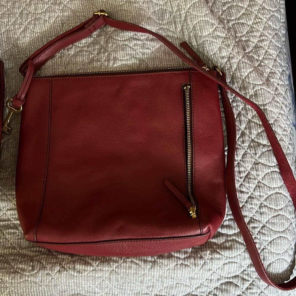Dark red real fossil purse